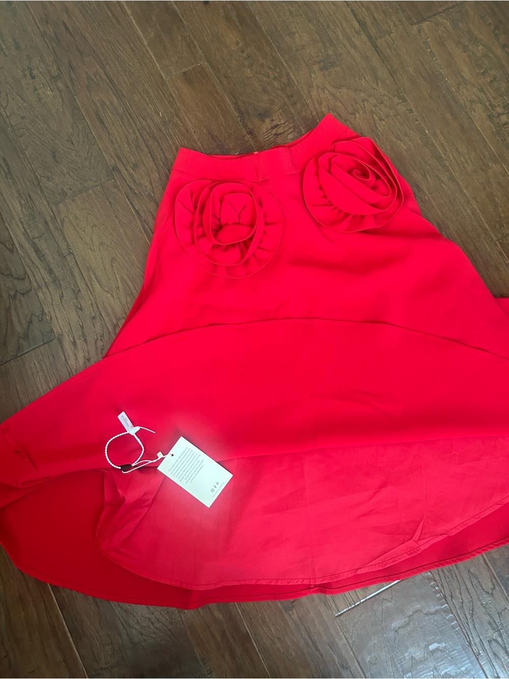 Women's Red Circle-Skirt with Rosette Accents